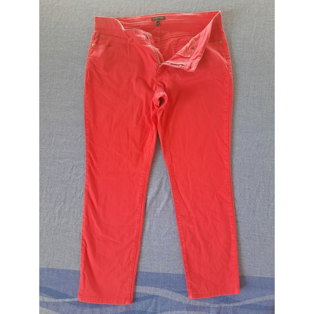Eileen Fisher Womens Organic Cotton Stretch Straight Leg Pants Coral Red Size 12